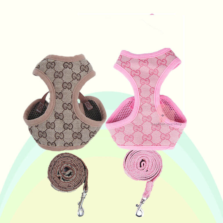 Beige 🤎 or Pink 🩷 gorgeous Gucci inspired dog harness and Lead set #